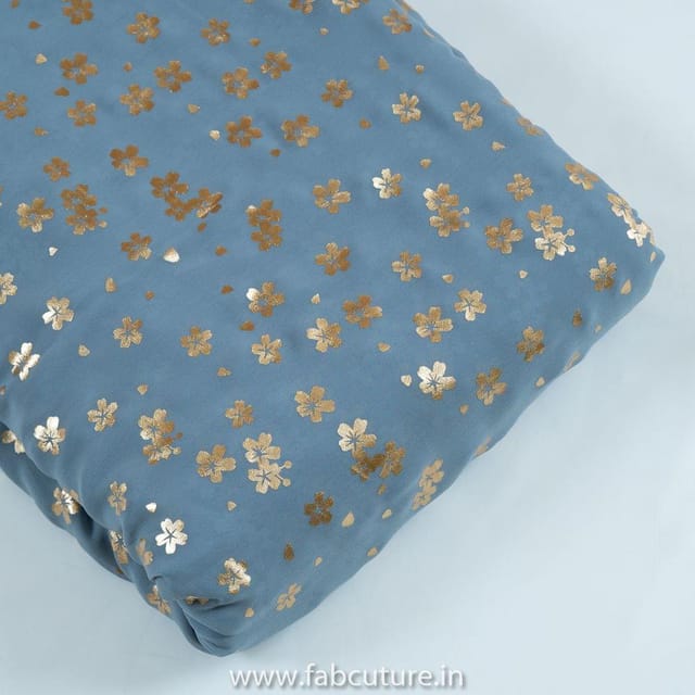 Grey Colour Georgette Foil Printed Fabric(1.60Meter Piece)