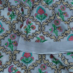 Grey Colour Chinon Chiffon Print With Embroidered Fabric