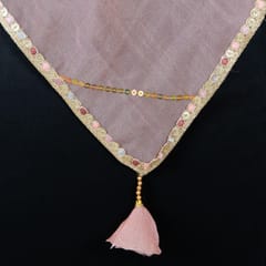 Pink Colour Crush Art Tissue Silk Hand Embroidered Dupatta