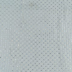 White Dyeable Georgette Faux Mirror With Thread Embroidery(1.4 Meter Cut Piece )