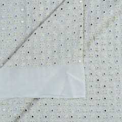 White Dyeable Georgette Faux Mirror With Thread Embroidery(1.4 Meter Cut Piece )
