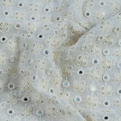White Dyeable Georgette Faux Mirror With Thread Embroidery(1.4 Meter Cut Piece )