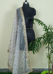 White Dyeble Organza Embroidered Dupatta