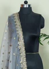 White Dyeble Organza Embroidered Dupatta