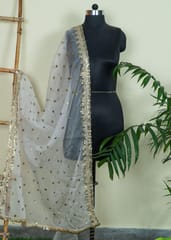 White Dyeble Organza Embroidered Dupatta