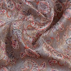 Beige Colour Chanderi Zari Digital Printed Fabric