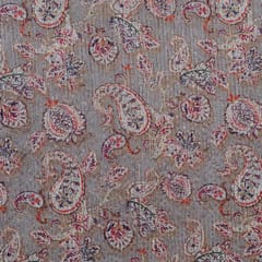 Beige Colour Chanderi Zari Digital Printed Fabric