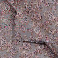 Beige Colour Chanderi Zari Digital Printed Fabric