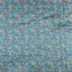 Firozi Colour Chanderi Zari Digital Printed Fabric