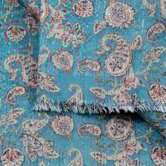 Firozi Colour Chanderi Zari Digital Printed Fabric