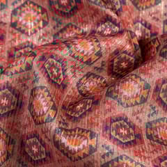 Rust Colour Chanderi Zari Digital Printed Fabric