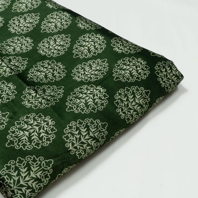 Green Colour Mashru Silk Ajrakh Printed Fabric