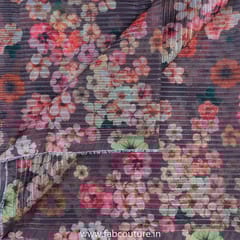 Brown Poly Organza Print With Embroidery (2.1 Meter Cut Piece )