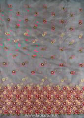 Beige Colour Organza  Embroidered Fabric