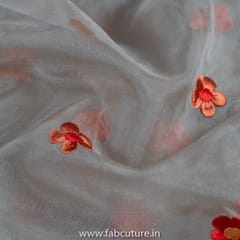 Beige Colour Organza  Embroidered Fabric