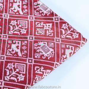 Maroon Color Mashru Silk Ajrakh Printed Fabric