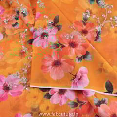 Mustard Colour Tabby Silk Print With Embroidered Fabric