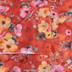 Rust Colour Tabby Silk Print With Embroidered Fabric