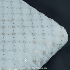 White Dyeble Georgette Embroidered Fabric (50Cm Piece)