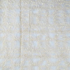 White Dyeable Organza Thread Sequins Embroidered Fabric