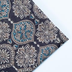 Brown Muslin Zari Strips With Digital Print (1.8 Meter Cut Piece)