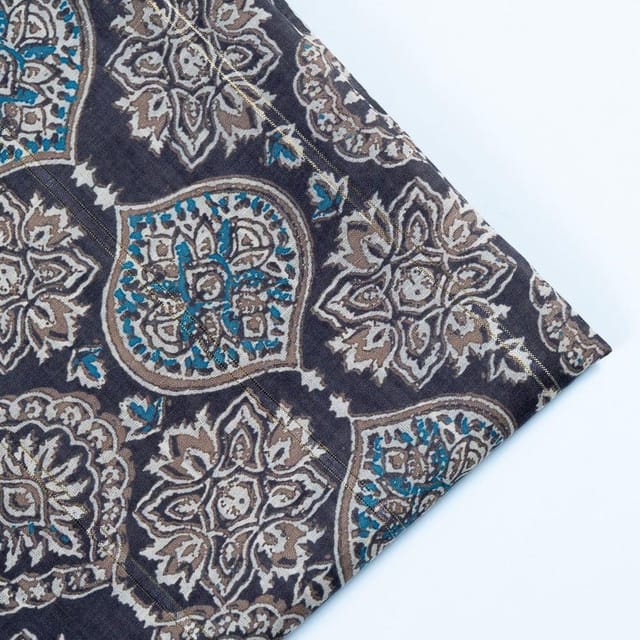 Brown Muslin Zari Strips With Digital Print (1.8 Meter Cut Piece)