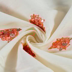Orange Colour Cotton Embroidered Fabric