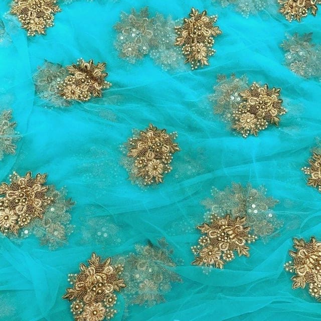 Firozi Net Booti  Embroidery (1 Meter Cut Piece )
