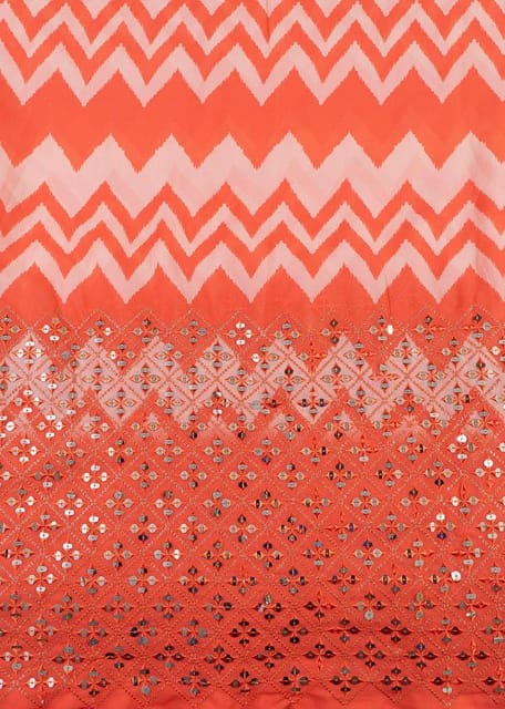 Orange Colour Georgette Sequins Embroidery With Digital Print