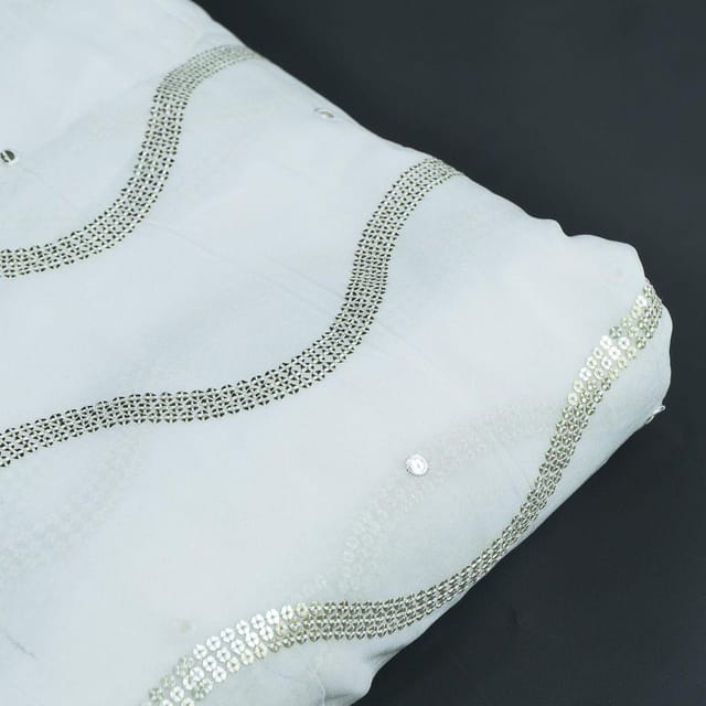 White Dyeable Georgette Sequins Embroidered Fabric