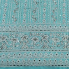 Firozi Colour Georgette Thread Embroidered Fabric