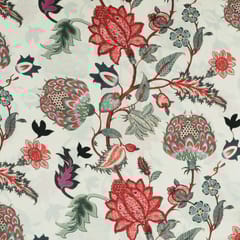 Cream Korian Satin Silk Digital Printed Fabric