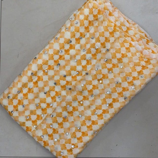 Orange Colour Chinon Embroidery Print
