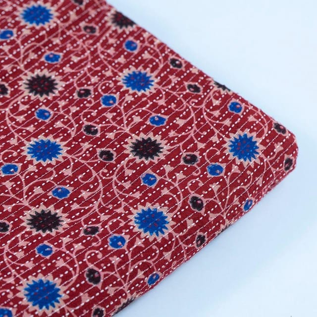 Red Colour Kantha Dobbi Ajarakh Printed Fabric
