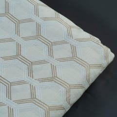 Off White Slub Cotton Khadi n Gold Printed Fabric