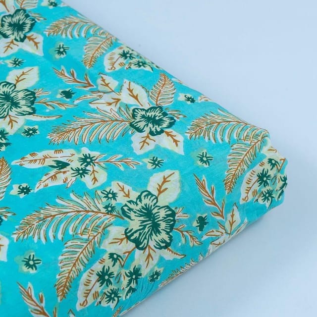 Firozi Cotton Cambric Screen Printed Fabric