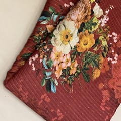 Maroon Chinon Chiffon Print With Embroidery(90Cmt Piece)