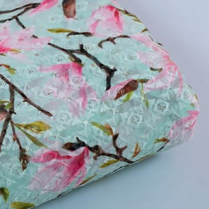 Sea Green Georgette Embroidered Fabric Print (1.50Meter Piece)