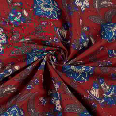 Maroon Colour Cambric Printed Fabric