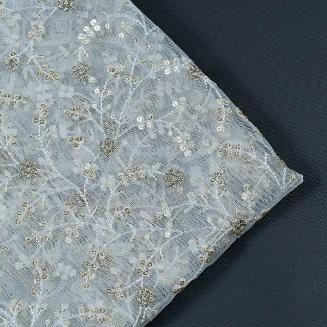 White Dyeable Net Embroidery(1.70 MTR PIECE)