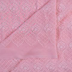 Pink Colour Georgette Chikan Embroidered Fabric