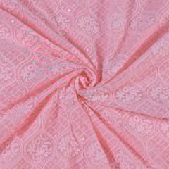 Pink Colour Georgette Chikan Embroidered Fabric