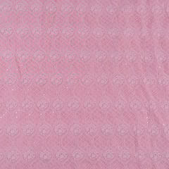Pink Colour Georgette Chikan Embroidered Fabric