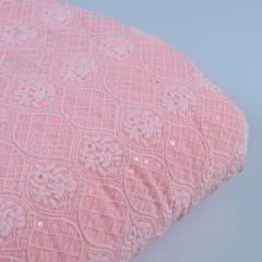 Pink Colour Georgette Chikan Embroidered Fabric