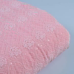 Pink Colour Georgette Chikan Embroidered Fabric