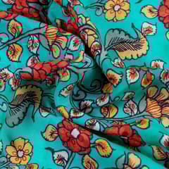 Green Colour Floral Pure Muslin Printed Fabric