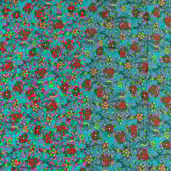 Green Colour Floral Pure Muslin Printed Fabric