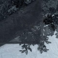 Black Net 3D Embroidered Fabric