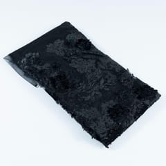 Black Net 3D Embroidered Fabric