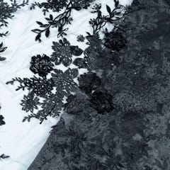 Black Net 3D Embroidered Fabric